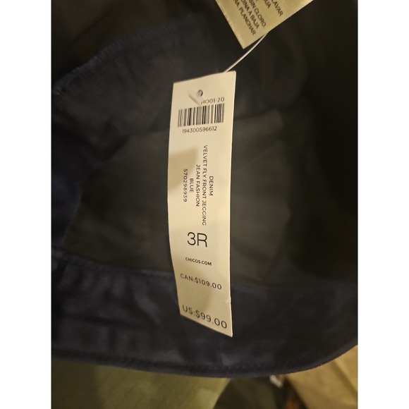 NWT Chico's Jeggings Blue Velvet  Size 3 (L 16) Stretch Fit Casual Fall Leggings - Picture 10 of 11